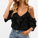 Sofia Black Ruffle Off-Shoulder Top