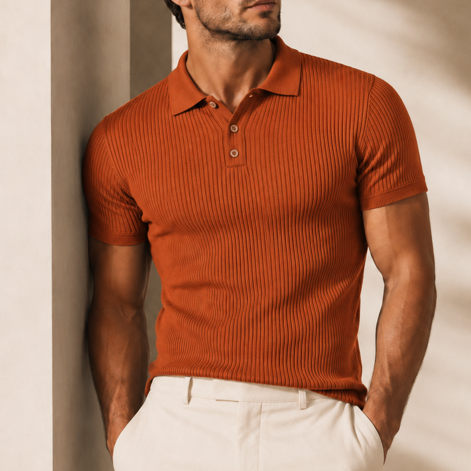 Men's Retro Striped Knit Polo