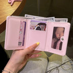 Korean Style Simple Love Bow Short Wallet Female Cute Large Capacity Card Holder Girl Heart Multi-card Slot Document Bag Gift