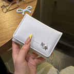 Korean Style Simple Love Bow Short Wallet Female Cute Large Capacity Card Holder Girl Heart Multi-card Slot Document Bag Gift