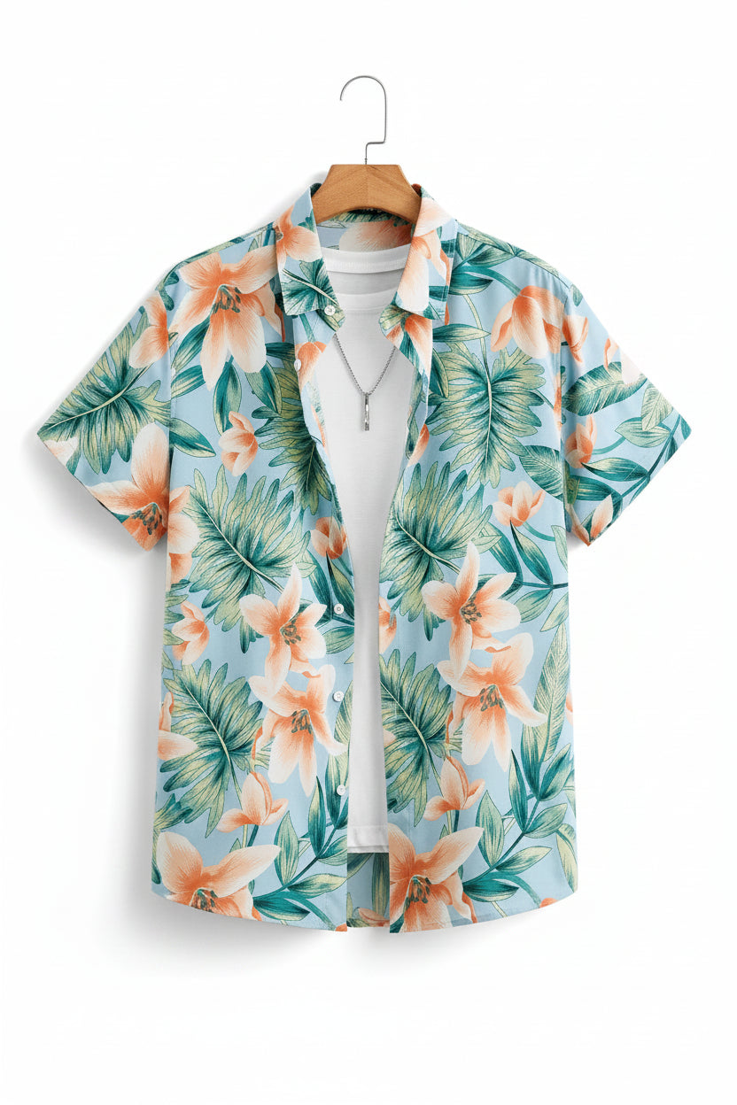 Men's Hawaiian Print Button-Up Shirt