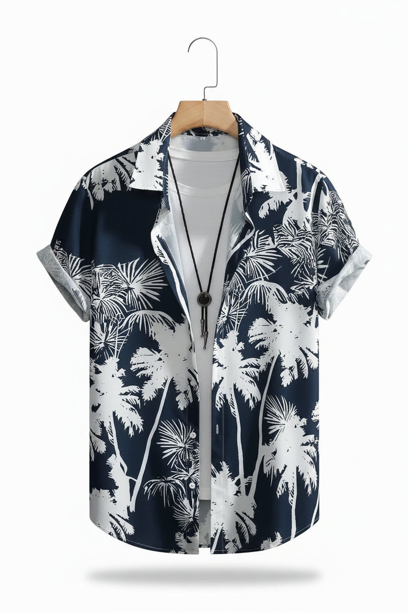 Men's Hawaiian Print Button-Up Shirt