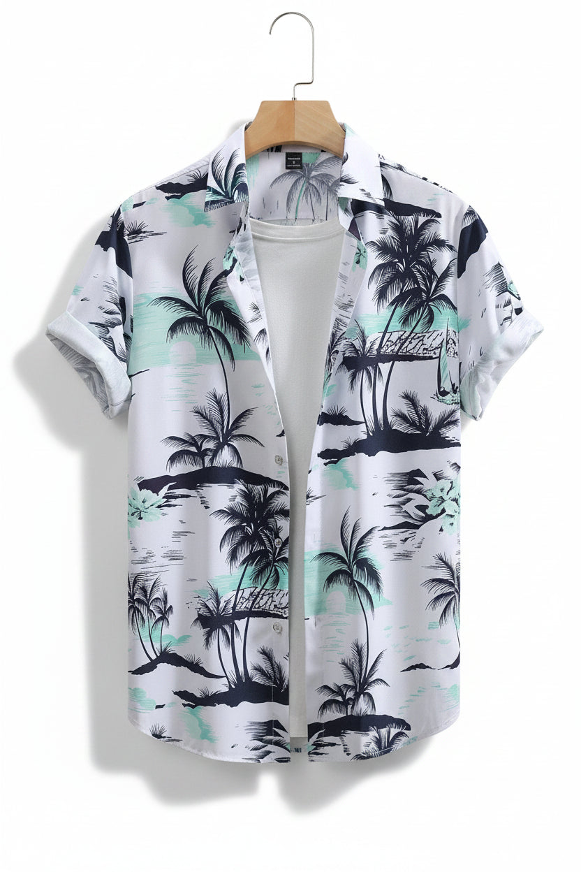 Men's Hawaiian Print Button-Up Shirt