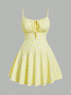 New fashion floral elegant sleeveless thin strap camisole dress