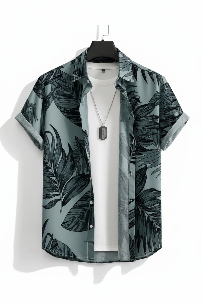 Men's Hawaiian Print Button-Up Shirt