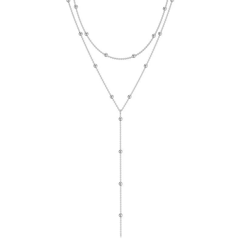 FTCY Simple Double Layered Long Tassel Chain Necklaces for Women Metal Geometric Bead Choker Necklace Women's Jewelry