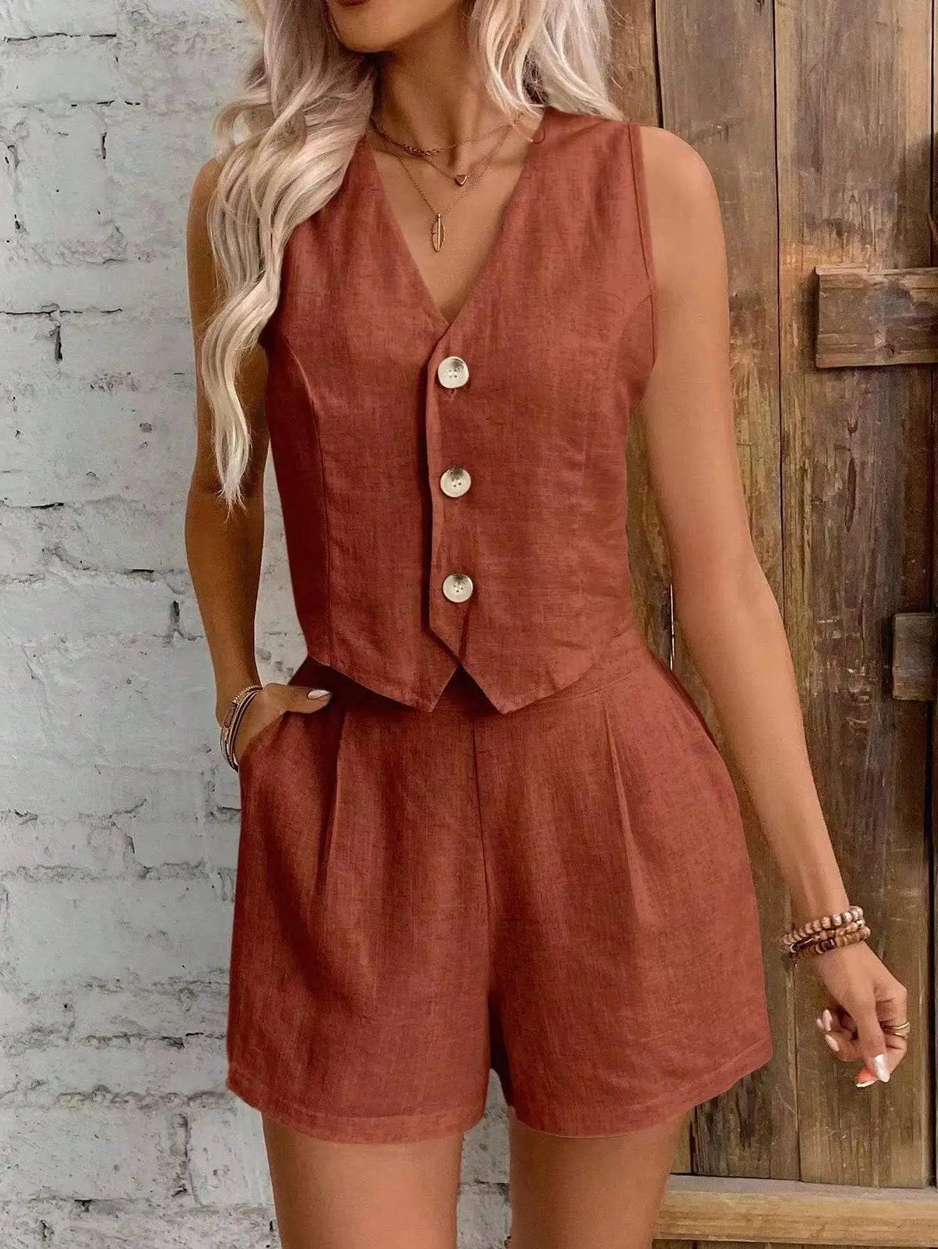 Women's Lightweight Cotton Linen Matching Set