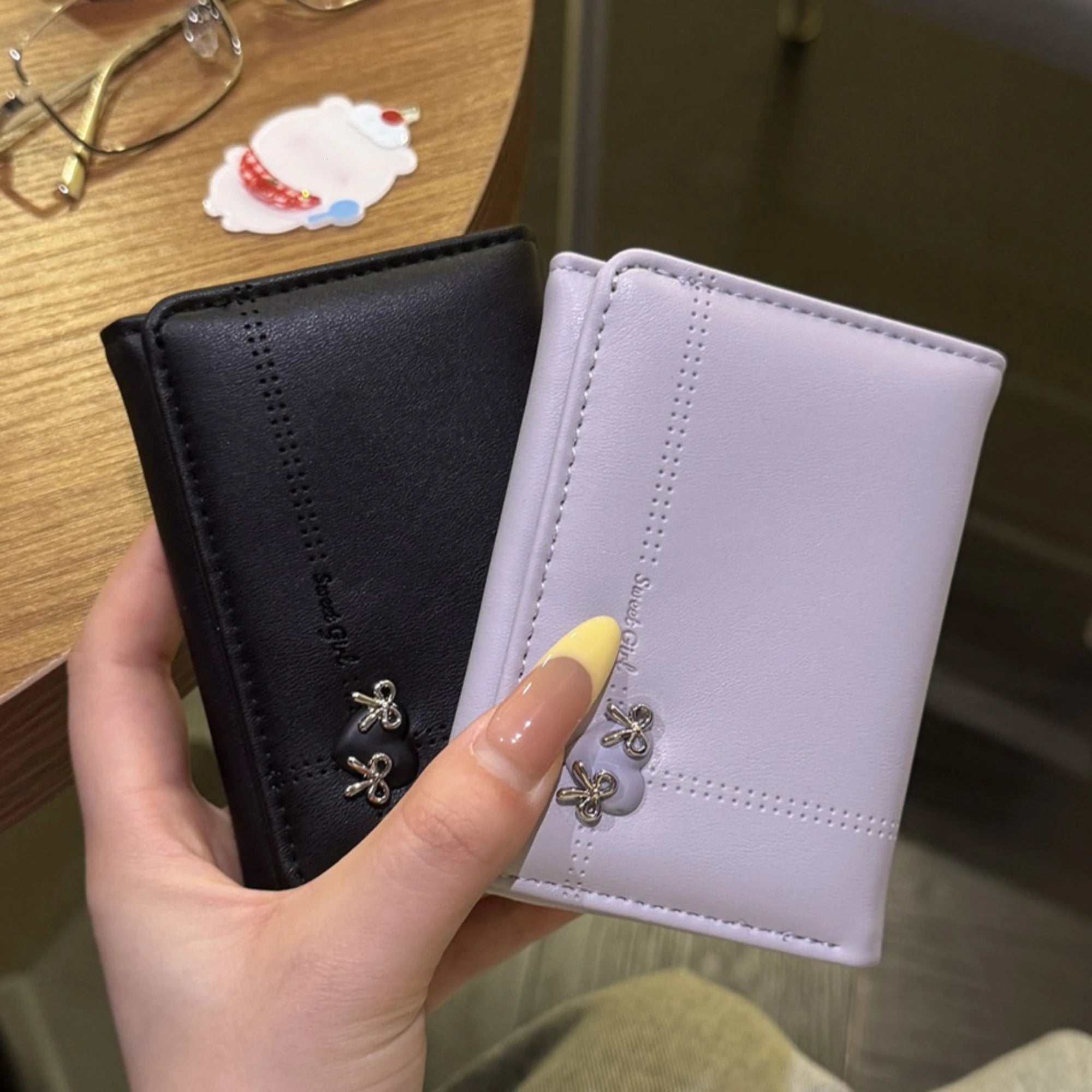 Korean Style Simple Love Bow Short Wallet Female Cute Large Capacity Card Holder Girl Heart Multi-card Slot Document Bag Gift