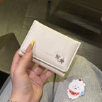 Korean Style Simple Love Bow Short Wallet Female Cute Large Capacity Card Holder Girl Heart Multi-card Slot Document Bag Gift