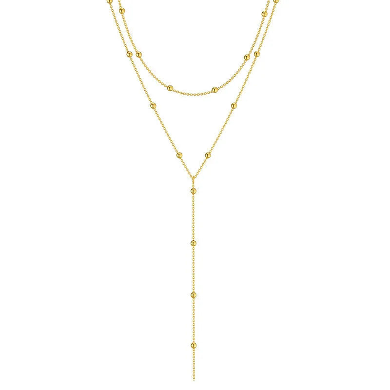 FTCY Simple Double Layered Long Tassel Chain Necklaces for Women Metal Geometric Bead Choker Necklace Women's Jewelry