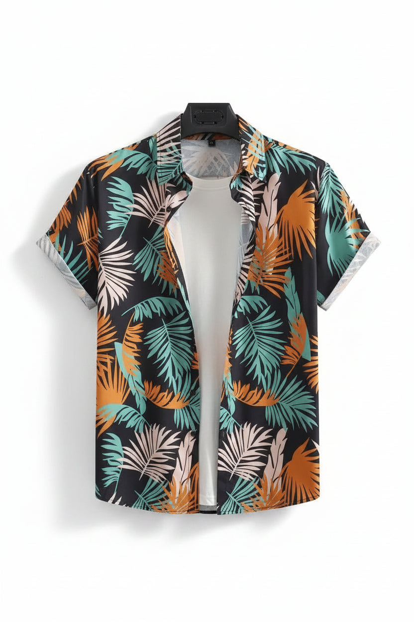 Men's Hawaiian Print Button-Up Shirt
