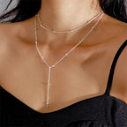 FTCY Simple Double Layered Long Tassel Chain Necklaces for Women Metal Geometric Bead Choker Necklace Women's Jewelry