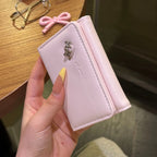 Korean Style Simple Love Bow Short Wallet Female Cute Large Capacity Card Holder Girl Heart Multi-card Slot Document Bag Gift